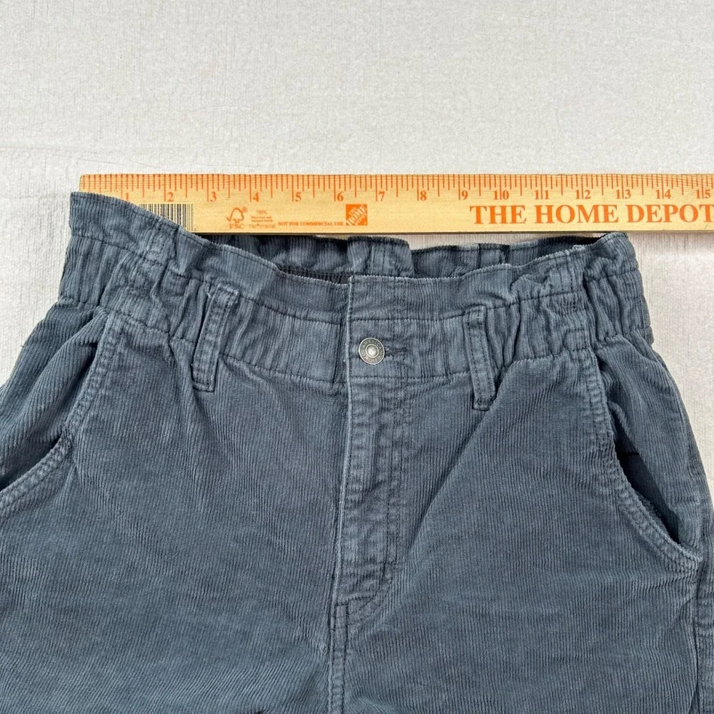 American Eagle Barrel Jeans Womens 2 Corduroy Stretch Gray Paperbag Waist